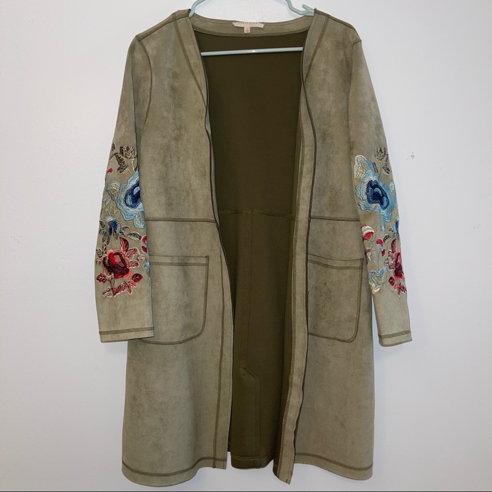Green Coat with Floral Embroidered Sleeves